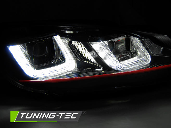 Tuning-Tec LED Tagfahrlicht Scheinwerfer für VW Golf 6 08-12 schwarz / rot im Golf 7 "GTI"  Design
