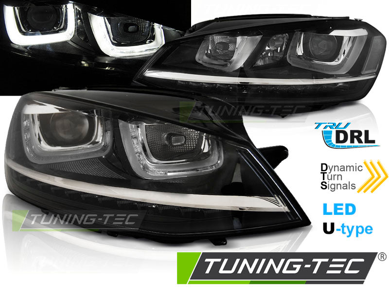 Tuning-Tec LED Tagfahrlicht Scheinwerfer für VW Golf 7 12-17 schwarz / chrom mit dynamischem LED Blinker