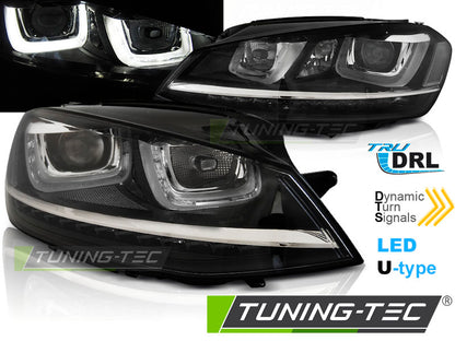 Tuning-Tec LED Tagfahrlicht Scheinwerfer für VW Golf 7 12-17 schwarz / chrom mit dynamischem LED Blinker