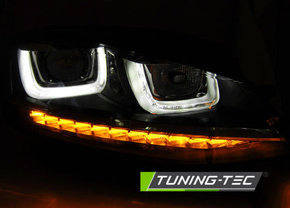 Tuning-Tec LED Tagfahrlicht Scheinwerfer für VW Golf 7 12-17 schwarz / chrom mit dynamischem LED Blinker