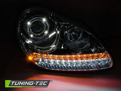 Tuning-Tec Xenon LED Tagfahrlicht Scheinwerfer für Porsche Cayenne 955 02-06 chrom mit LED Blinker