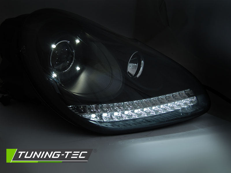 Tuning-Tec Xenon LED Tagfahrlicht Scheinwerfer für Porsche Cayenne 955 02-06 schwarz mit LED Blinker