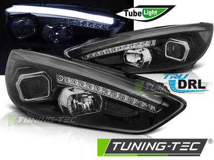 Tuning-Tec LED Tagfahrlicht Scheinwerfer für Ford Focus MK3 Facelift 14-18 schwarz mit LED Blinker
