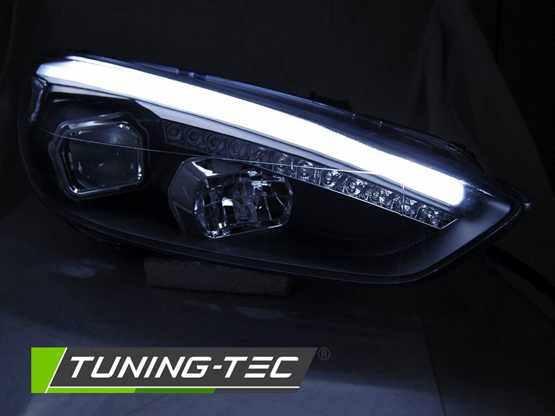 Tuning-Tec LED Tagfahrlicht Scheinwerfer für Ford Focus MK3 Facelift 14-18 schwarz mit LED Blinker