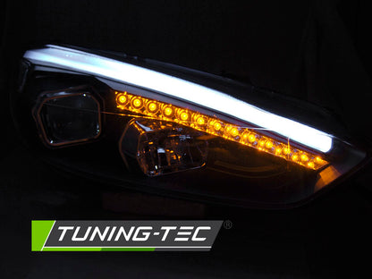 Tuning-Tec LED Tagfahrlicht Scheinwerfer für Ford Focus MK3 Facelift 14-18 schwarz mit LED Blinker
