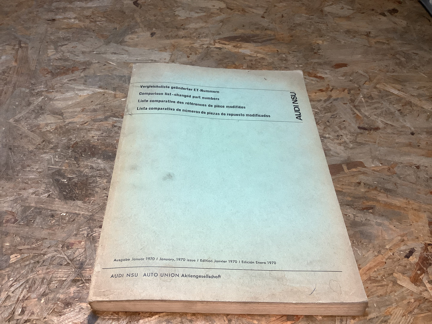 Audi NSU Vergleichsliste geänderter ET-Nummern aus dem Jahr 1970