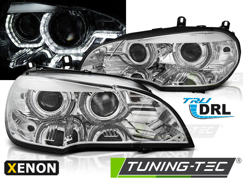 Tuning-Tec Xenon LED Tagfahrlicht Angel Eyes Scheinwerfer für BMW X5 E70 07-10 chrom
