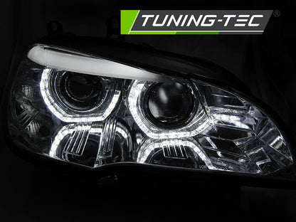 Tuning-Tec Xenon LED Tagfahrlicht Angel Eyes Scheinwerfer für BMW X5 E70 07-10 chrom