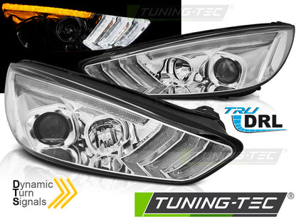 Tuning-Tec LED Tagfahrlicht Scheinwerfer für Ford Focus MK3 Facelift 14-18 chrom mit dynamischem LED Blinker