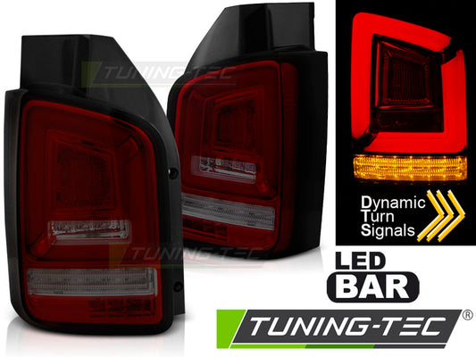 Tuning-Tec Voll LED Lightbar Rückleuchten für VW T5 03-09 rot/rauch mit dynamischem Blinker (Heckklappe/Doppeltürer)