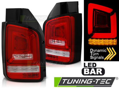 Tuning-Tec Voll LED Lightbar Rückleuchten für VW T5 GP 10-15 rot/klar mit dynamischem Blinker