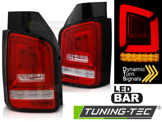 Tuning-Tec Voll LED Lightbar Rückleuchten für VW T5 GP 10-15 rot/klar mit dynamischem Blinker