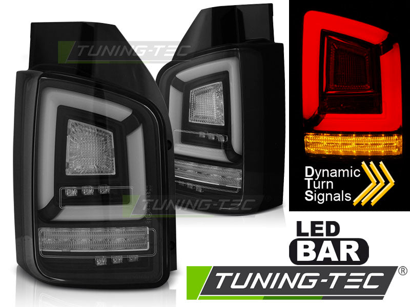 Tuning-Tec Voll LED Lightbar Rückleuchten für VW T5 GP 10-15 schwarz mit dynamischem Blinker (Flügeltürer/Heckklappe)