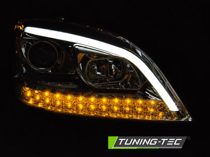 Tuning-Tec LED Tagfahrlicht Scheinwerfer für Mercedes Benz ML W164 05-08 chrom mit dynamischem LED Blinker