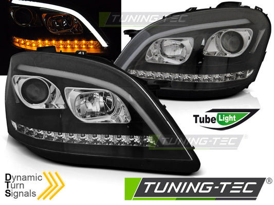 Tuning-Tec LED Tagfahrlicht Scheinwerfer für Mercedes Benz ML W164 05-08 schwarz mit dynamischem LED Blinker