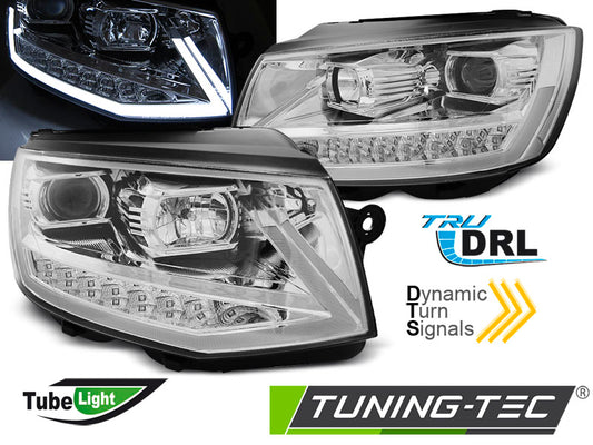 Tuning-Tec LED Tagfahrlicht Scheinwerfer für VW T6 15-19 chrom mit dynamischem Blinker