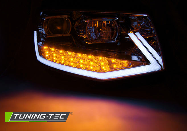 Tuning-Tec LED Tagfahrlicht Scheinwerfer für VW T6 15-19 chrom mit dynamischem Blinker
