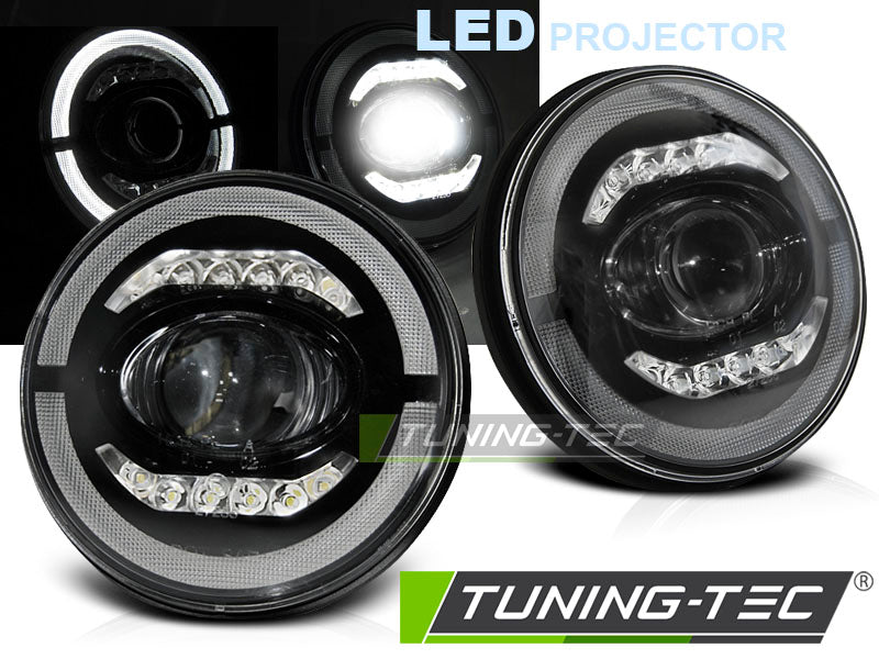 Tuning-Tec Voll LED Angel Eyes Scheinwerfer für Land Rover Defender 90 / 110 / 130 90-16 schwarz