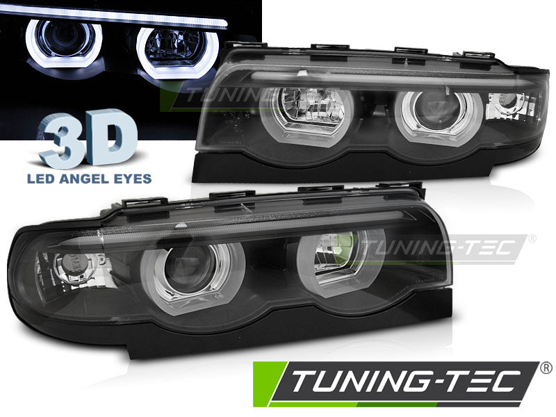 Tuning-Tec 3D LED Angel Eyes Scheinwerfer für BMW 7er E38 94-98 schwarz
