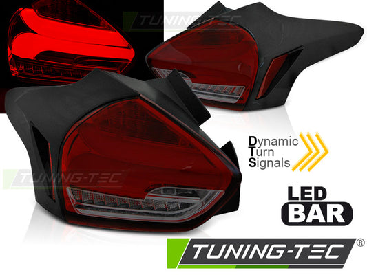 Tuning-Tec Voll LED Lightbar Rückleuchten für Ford Focus MK3 15-18 rot/rauch mit dynamischem Blinker