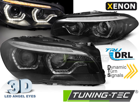 Tuning-Tec Xenon LED Tagfahrlicht Angel Eyes Scheinwerfer für BMW 5er F10/F11 10-13 schwarz mit dynamischem LED Blinker