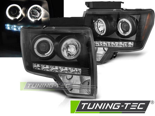 Tuning-Tec LED Angel Eyes Scheinwerfer für Ford F150 MK12 08-14 schwarz