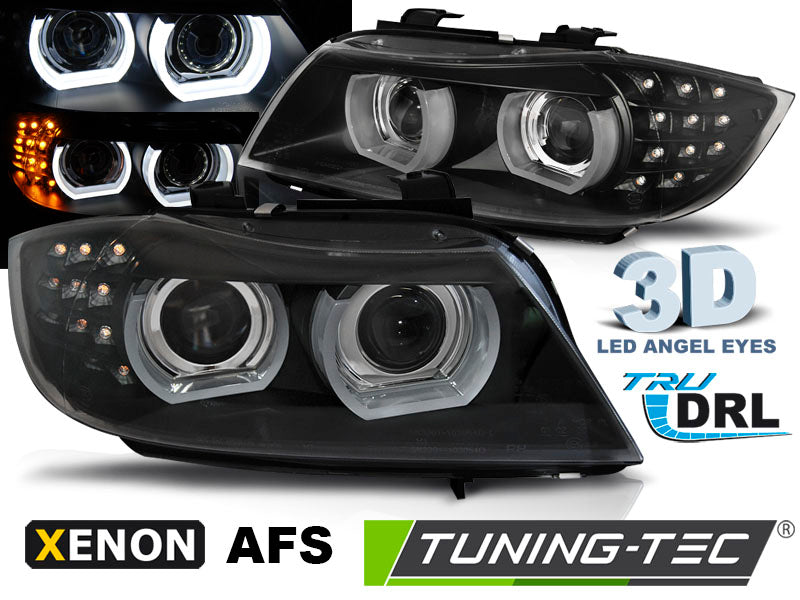 Tuning-Tec Xenon LED Angel Eyes Scheinwerfer für BMW 3er E90/E91 LCI 09-11 schwarz mit LED Blinker