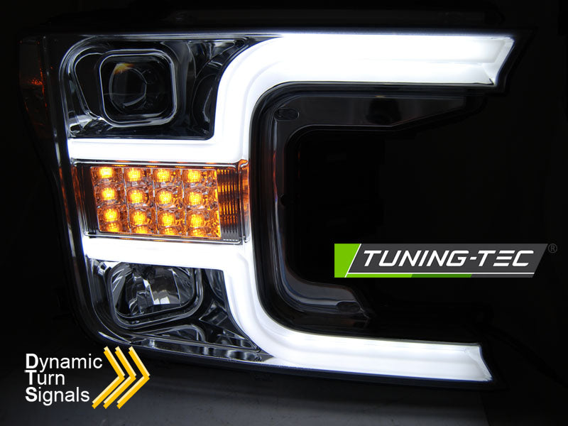 Tuning-Tec LED Tagfahrlicht Scheinwerfer für Ford F150 MK13 17-20 chrom mit LED Blinker