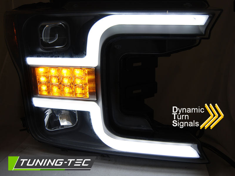 Tuning-Tec LED Tagfahrlicht Scheinwerfer für Ford F150 MK13 17-20 schwarz mit LED Blinker