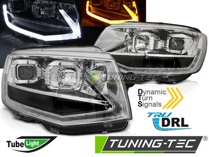 Tuning-Tec LED Tagfahrlicht Scheinwerfer für VW T6 15-19 chrom mit dynamischem LED Blinker