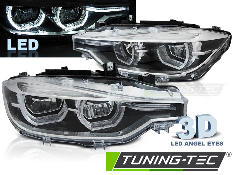 Tuning-Tec Voll LED Tagfahrlicht Angel Eyes Scheinwerfer für BMW 3er F30/F31 11-15 schwarz / chrom