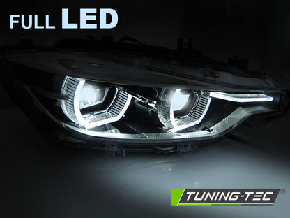 Tuning-Tec Voll LED Tagfahrlicht Angel Eyes Scheinwerfer für BMW 3er F30/F31 11-15 schwarz / chrom