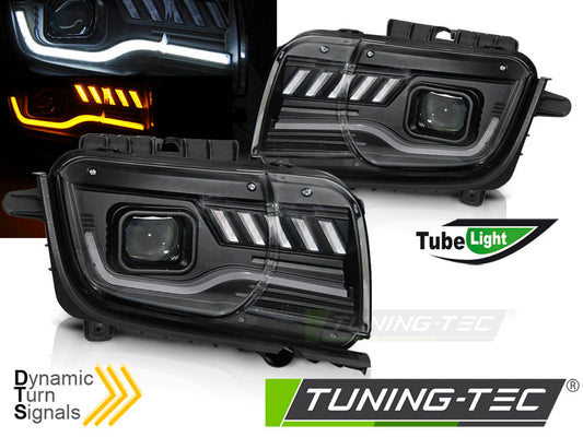 Tuning-Tec LED Tagfahrlicht Scheinwerfer für Chevrolet Camaro 09-13 schwarz mit dynamischem Blinker
