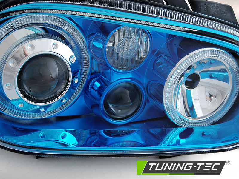 Tuning-Tec Angel Eyes Scheinwerfer für VW Golf 4 97-03 "Mirrorblue" mit NSW