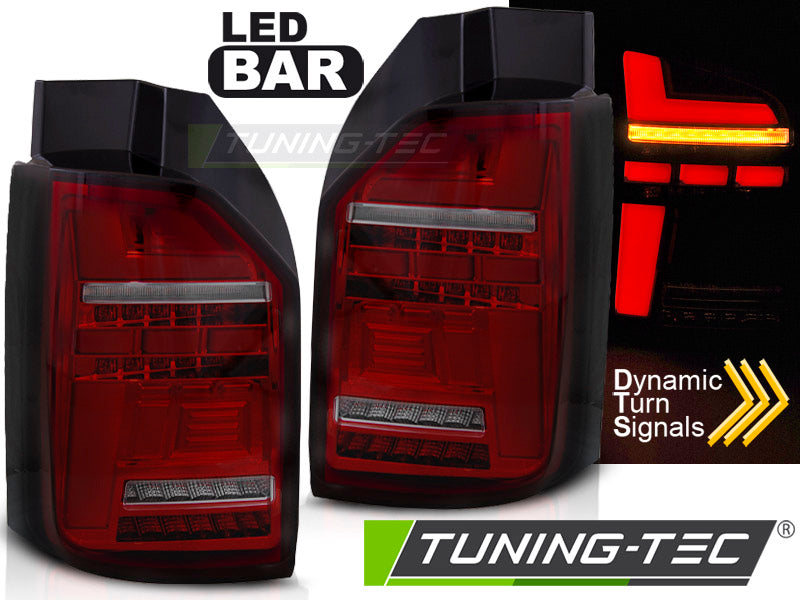 Tuning-Tec Voll LED Lightbar Rückleuchten für VW T6 15-19 rot/rauch mit dynamischen Blinker (für Heckklappe)