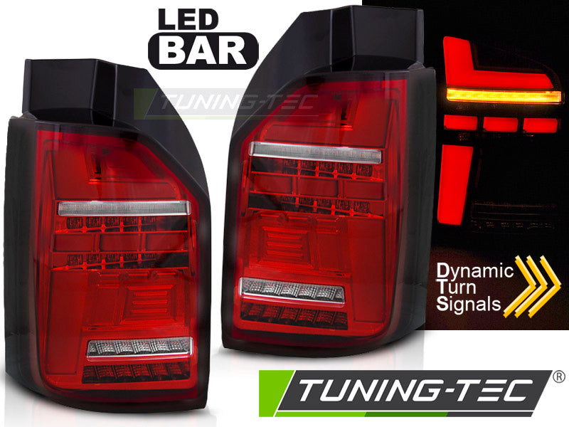 Tuning-Tec Voll LED Lightbar Rückleuchten für VW T6 15-19 und T6.1 20+ rot/klar mit dynamischem Blinker (für Heckklappe)