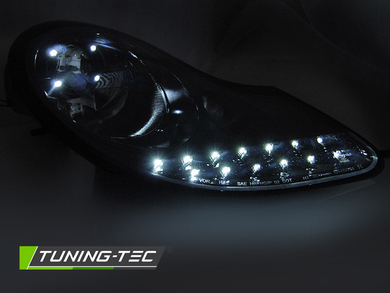 Tuning-Tec LED Tagfahrlicht Scheinwerfer für Porsche Boxster 986 / 911 996 96-04 Hochglanzschwarz