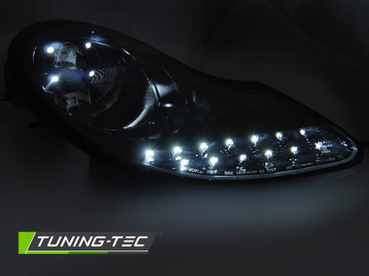 Tuning-Tec LED Tagfahrlicht Scheinwerfer für Porsche Boxster 986 / 911 996 96-04 Hochglanzschwarz