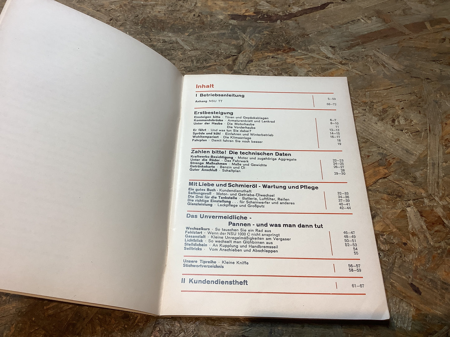 Betriebsanleitung und Kundendienstheft NSU 1000C