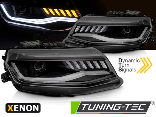 Tuning-Tec Xenon LED Tagfahrlicht Scheinwerfer für Chevrolet Camaro 16-18 schwarz dynamisch