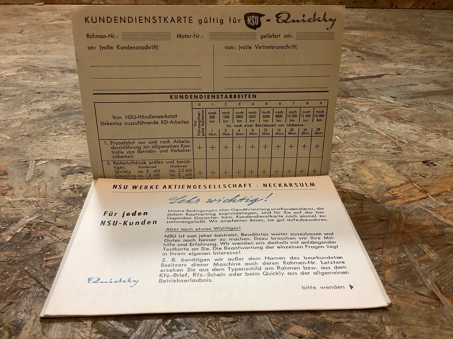 NSU Kundendienst-Karte