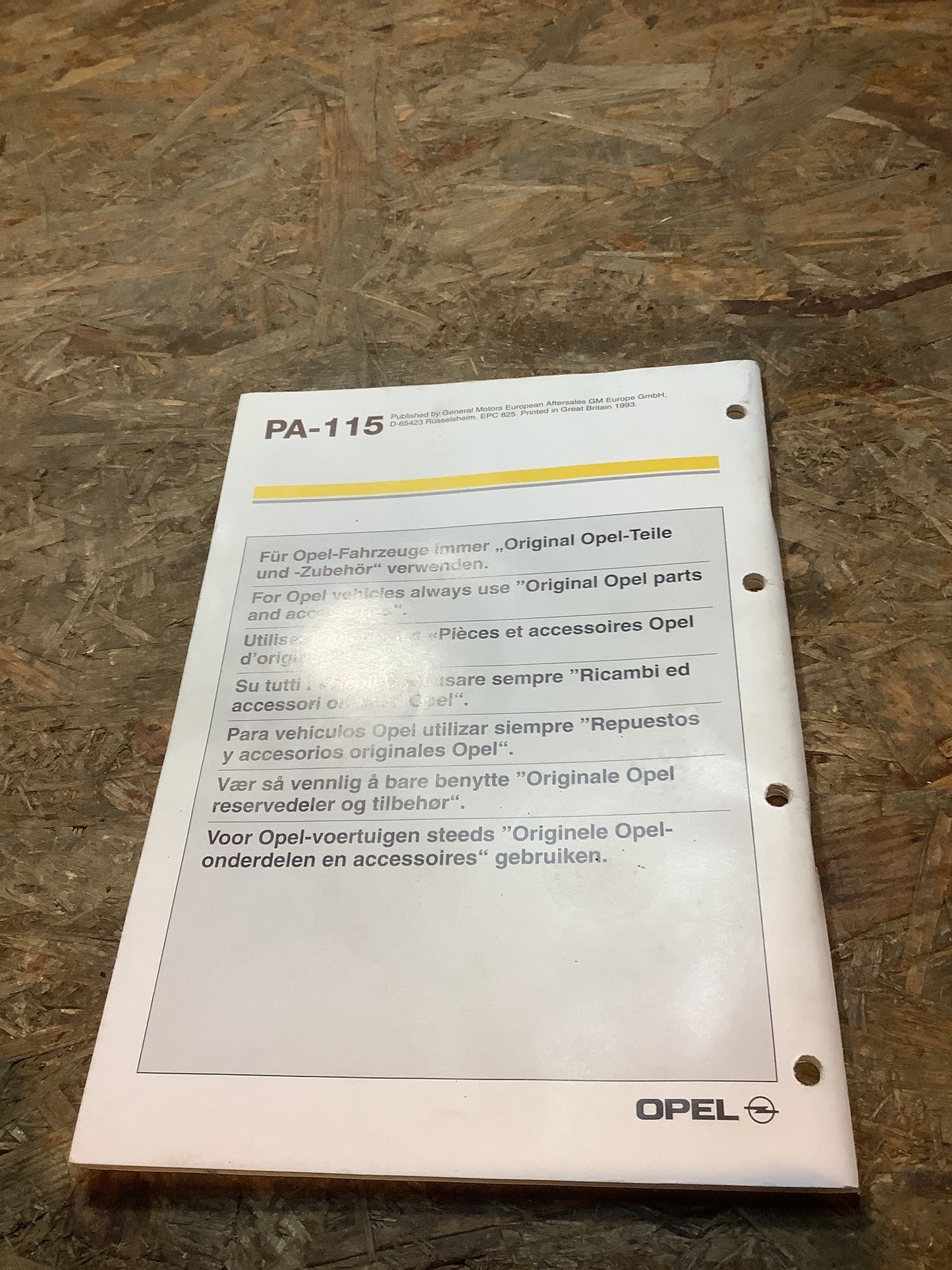 PA-115 Opel Dachträger Aufbau-System Ausgabe 09/1993