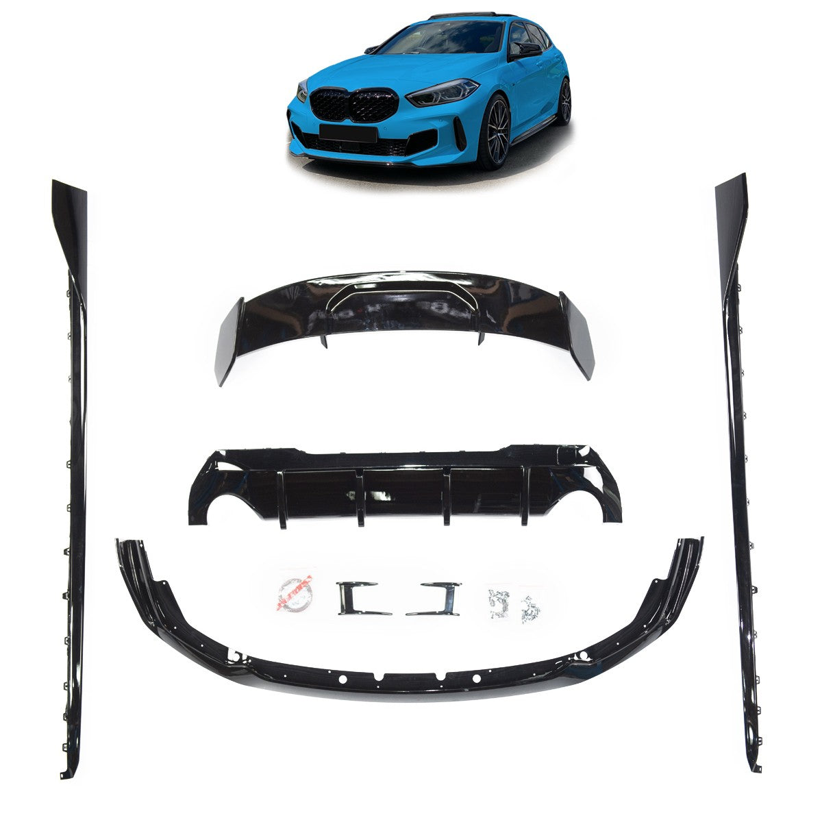Hochglanz Schwarz Karosserie-Kit Spoiler Set passend für BMW 1er (F40) 2019-2024