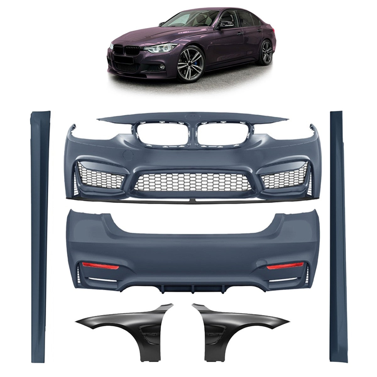 Bodykit Stoßstangen Set mit Kotflügeln & Spoiler passend für BMW 3 F30 Limousine 2012-2018