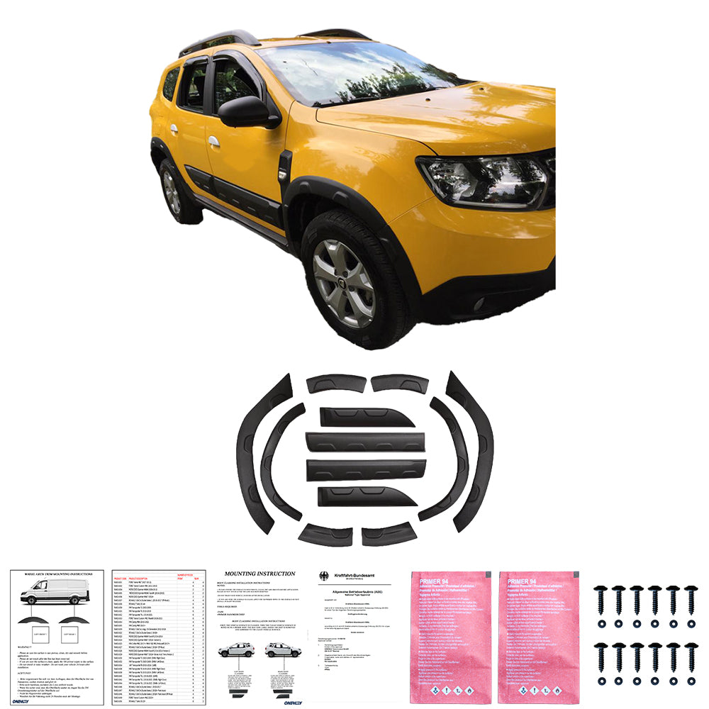 BK12.013 - Body Kit passend für Dacia Duster Serie 2 2018+ Parkassist (Offroad) (ohne Duster-Markierung) Matt Schwarz