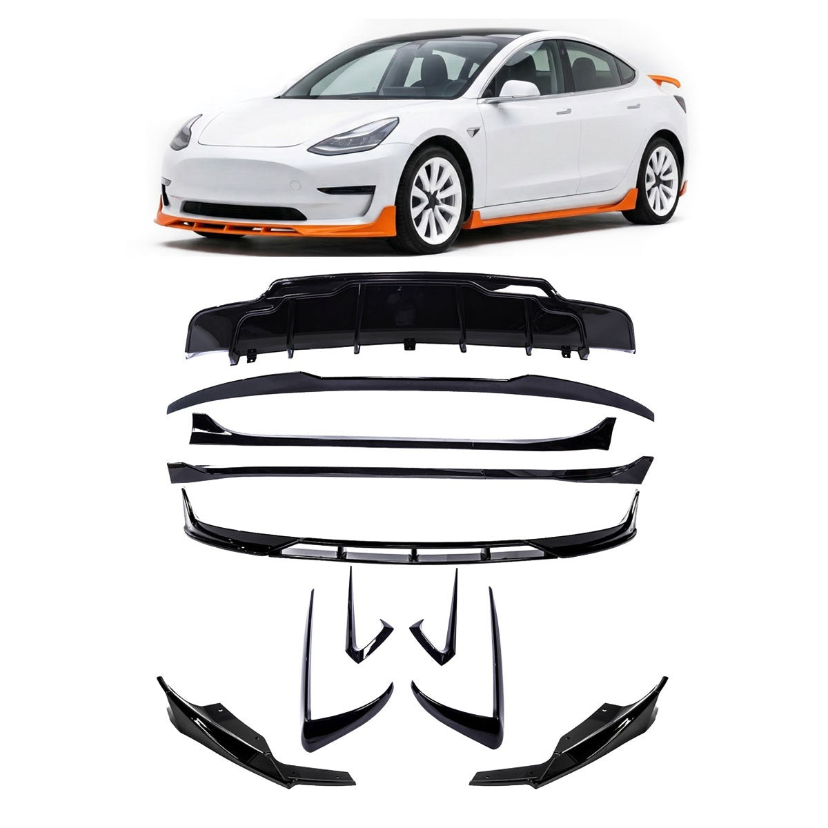 Bodykit Stoßstangen-Set Hochglanz Schwarz passend für Tesla Model 3 2018-2023