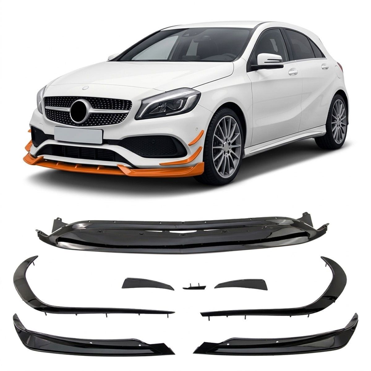 Frontstoßstange Spoiler Hochglanz Schwarz passend für Mercedes A-Klasse W176 2015-2018