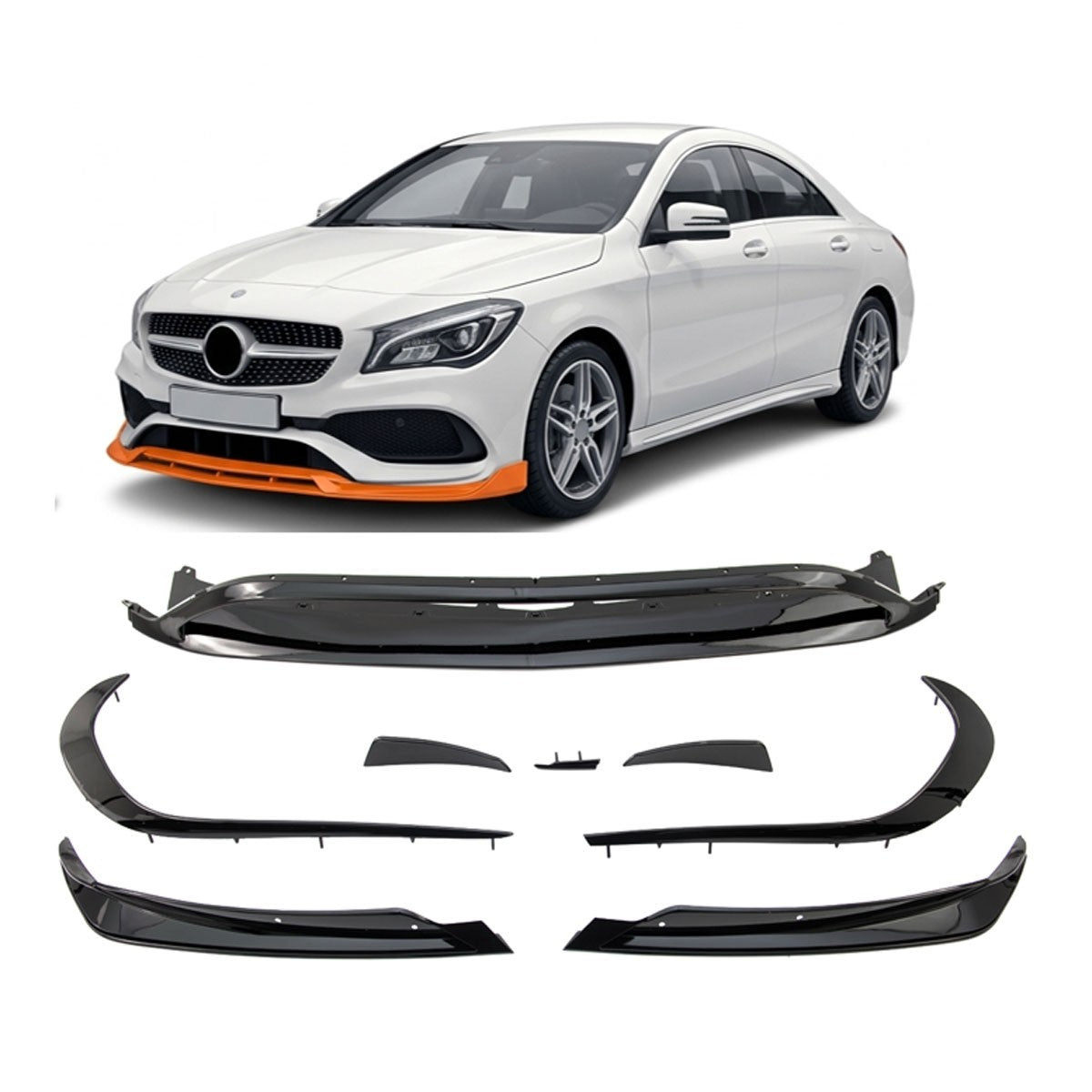 Frontspoiler Set Hochglanz Schwarz passend für Mercedes CLA C117 2016-2019