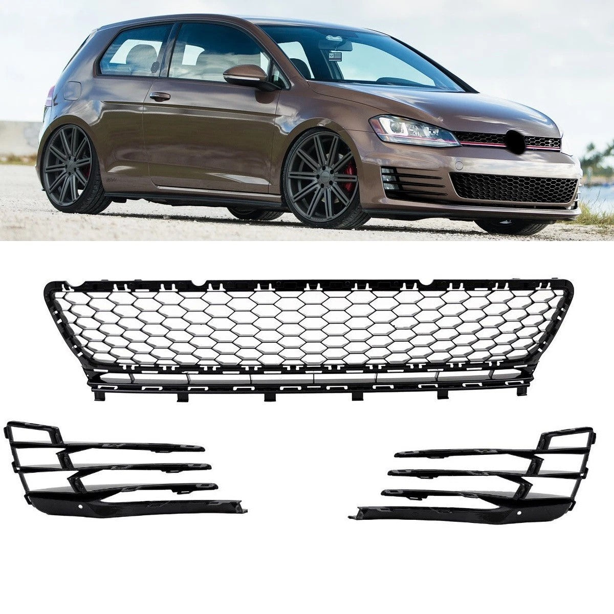 Matt Schwarzer Stoßstangen Grill & Nebelscheinwerfer Gehäuse passend für VW Golf 7 2013-2017