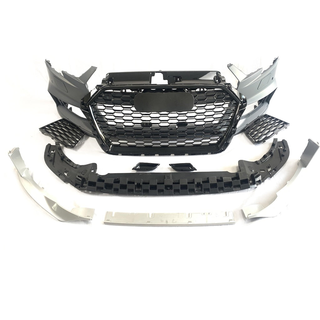 Sport Stoßstange Vorne mit Gitter, Schwarz, AUDI A3 (8V) Sportback Hatchback Facelift 2017-2019 RS3 Stil